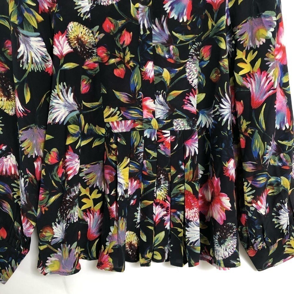 J. Crew Black Floral Silk Blouse Popover Small - Picture 5 of 8